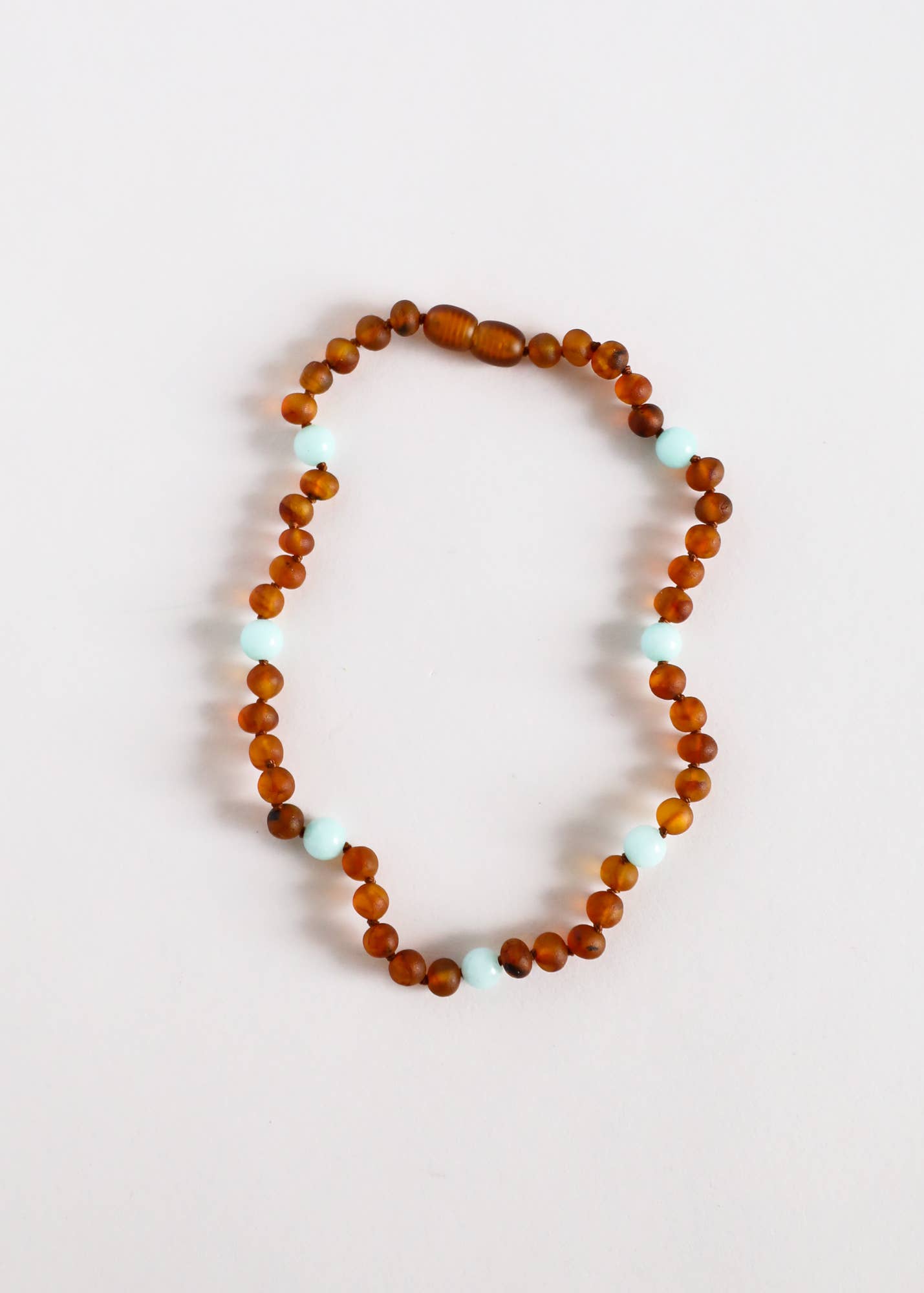 Kids: Raw Cognac Amber + Amazonite Halo Necklace